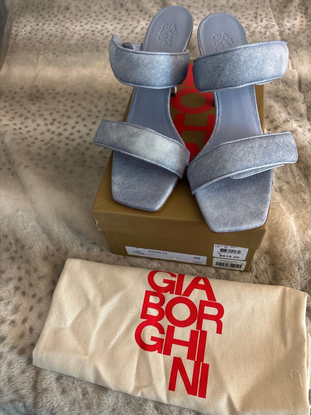 NIB Gia Borghini x Pernille Teisbaek Perni 03 Denim Sandals 40.